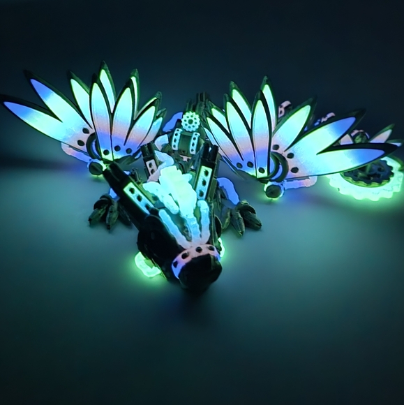 Articulated Steampunk Dragon – Glow-in-the-Dark Rainbow Display Piece - Picture 3 of 9